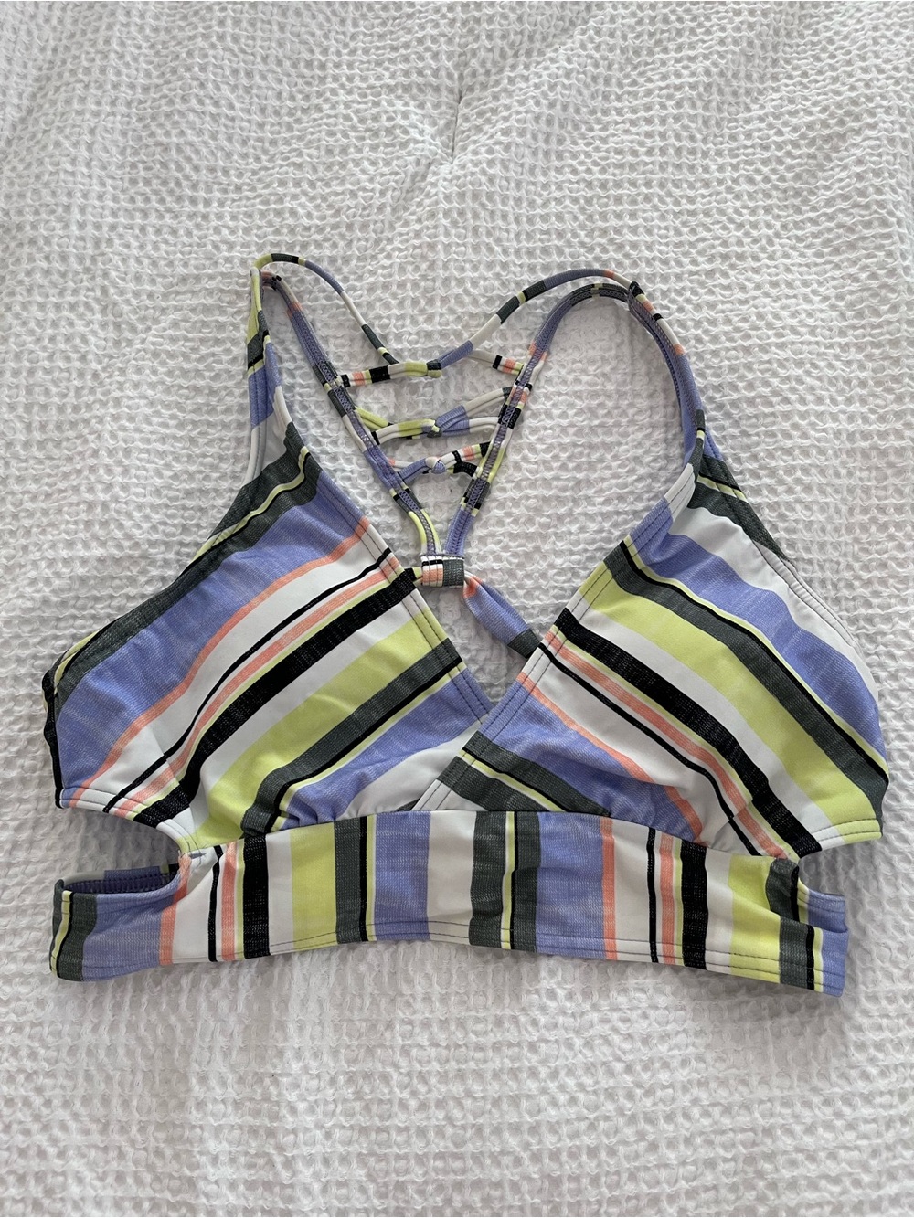Prana Striped Crisscross Bikini Top - Lavender, Lime & Black